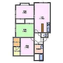 ハイツ　サンルート 2階3LDKの間取り