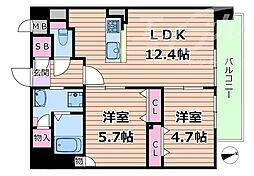JR片町線(学研都市線) 徳庵駅 徒歩10分の賃貸マンション 5階2LDKの間取り