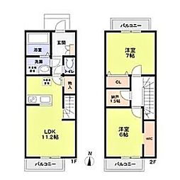 西武多摩川線 多磨駅 徒歩37分の賃貸アパート 1階2LDKの間取り