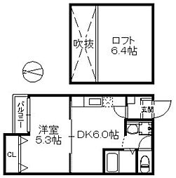 DEAR.FLAT周船寺 1DKの間取図画像