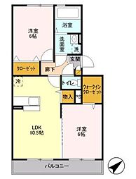 ヒルズガーデン 2LDKの間取図画像