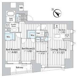 ザ・グランクラッセ日本橋イースト 4階3LDKの間取り