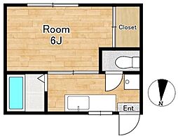 フォーブル関 2階1Kの間取り