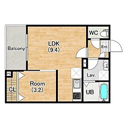 神戸市西神・山手線 上沢駅 徒歩4分の賃貸アパート 3階1LDKの間取り