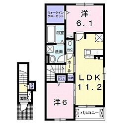 南海和歌山港線 和歌山港駅 3.5kmの賃貸アパート 2階2LDKの間取り