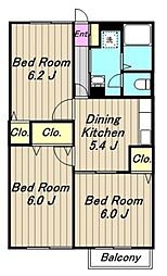 フォンテーヌ城山 3DKの間取図画像
