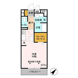 セジュールZEN-3A ワンルームの間取図画像