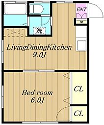 東荘 2階1LDKの間取り