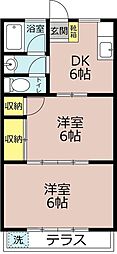 奈良渕ハイツ 2DKの間取図画像