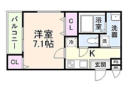 京阪本線 大和田駅 徒歩6分の賃貸アパート 1階1Kの間取り
