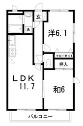 フィネス鳴子 2LDKの間取図画像
