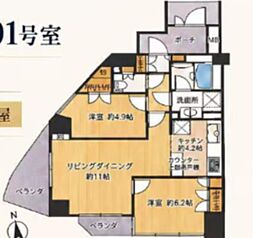 ディオレ西新宿 2LDKの間取図画像