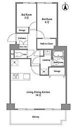 コンフォリア竹ノ塚ウエスト 4階2LDKの間取り
