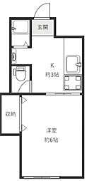 エバーグリーンハウス 1Kの間取図画像