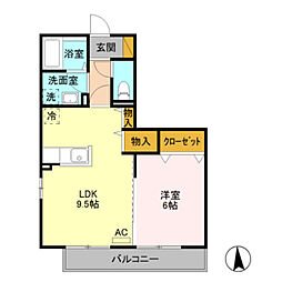 プルメリア 1LDKの間取図画像