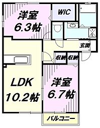 メゾンドールIII 2階2LDKの間取り