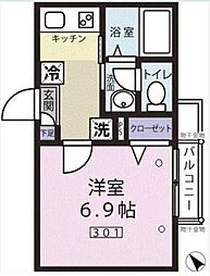エスポワール東大井 1Kの間取図画像
