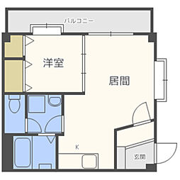 ルピエ西新 1LDKの間取図画像