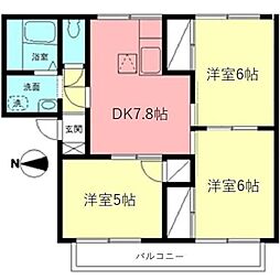 ブルードエルM 2階3DKの間取り