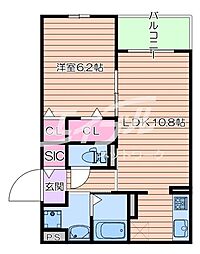 グランドール清水 3階1LDKの間取り