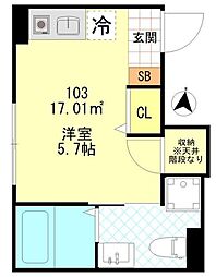 FERIO三河島 1階ワンルームの間取り