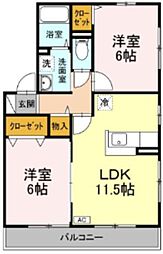 プリーマヴェールA 2LDKの間取図画像