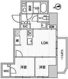 ディームス上野 6階2LDKの間取り