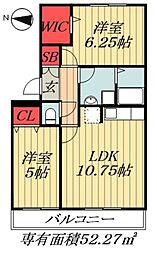 JR武蔵野線 船橋法典駅 徒歩19分の賃貸アパート 1階2LDKの間取り
