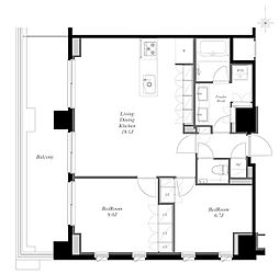 南麻布ノース 13階2LDKの間取り