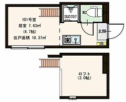 ハーモニーテラス潮見 1階ワンルームの間取り