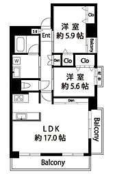 メイト扇 2LDKの間取図画像