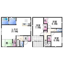 和歌山市布引戸建て 2階3LDKの間取り