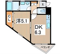 ウィン水車 1DKの間取図画像