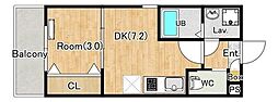 藤沢市長後アパート 1DKの間取図画像