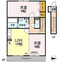 フローラ 2階2LDKの間取り
