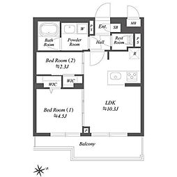 ブランシエスタ用賀 4階2LDKの間取り