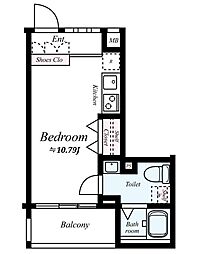 ラグディア高輪 4階ワンルームの間取り
