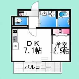 堺市堺区大浜北町2丁マンション 1DKの間取図画像