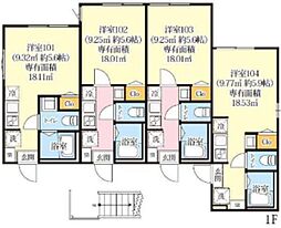 グリーンリヴィアS 1階ワンルームの間取り