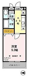 クレール八広 2階1Kの間取り