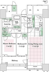 パークコート文京小石川ザタワー 22階2LDKの間取り
