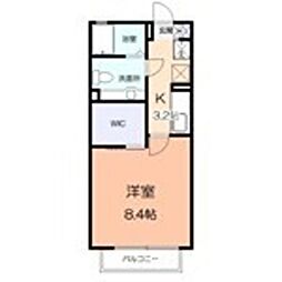 ガーデンヒルズ 2階1Kの間取り