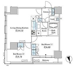 ベルファース芝浦タワー 27階2LDKの間取り