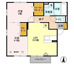 クローバーハウス 2階2LDKの間取り