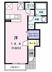 リバーストーンII 1階ワンルームの間取り