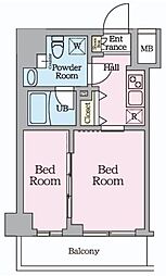 東武伊勢崎線 曳舟駅 徒歩9分の賃貸マンション 6階2Kの間取り