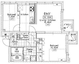 東急田園都市線 駒沢大学駅 徒歩4分の賃貸マンション 3階2LDKの間取り