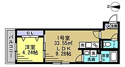 HFR蘇我 A棟 2階1LDKの間取り