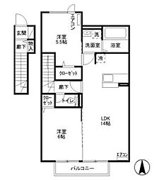 サンフォレスト 2階2LDKの間取り