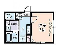 グランドール足立 2階1Kの間取り